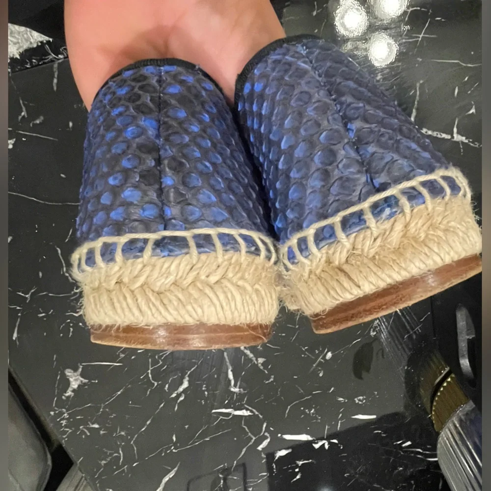 Celine Blue & Black Snake-Print Slip-On Espadrilles - Picture 3 of 9